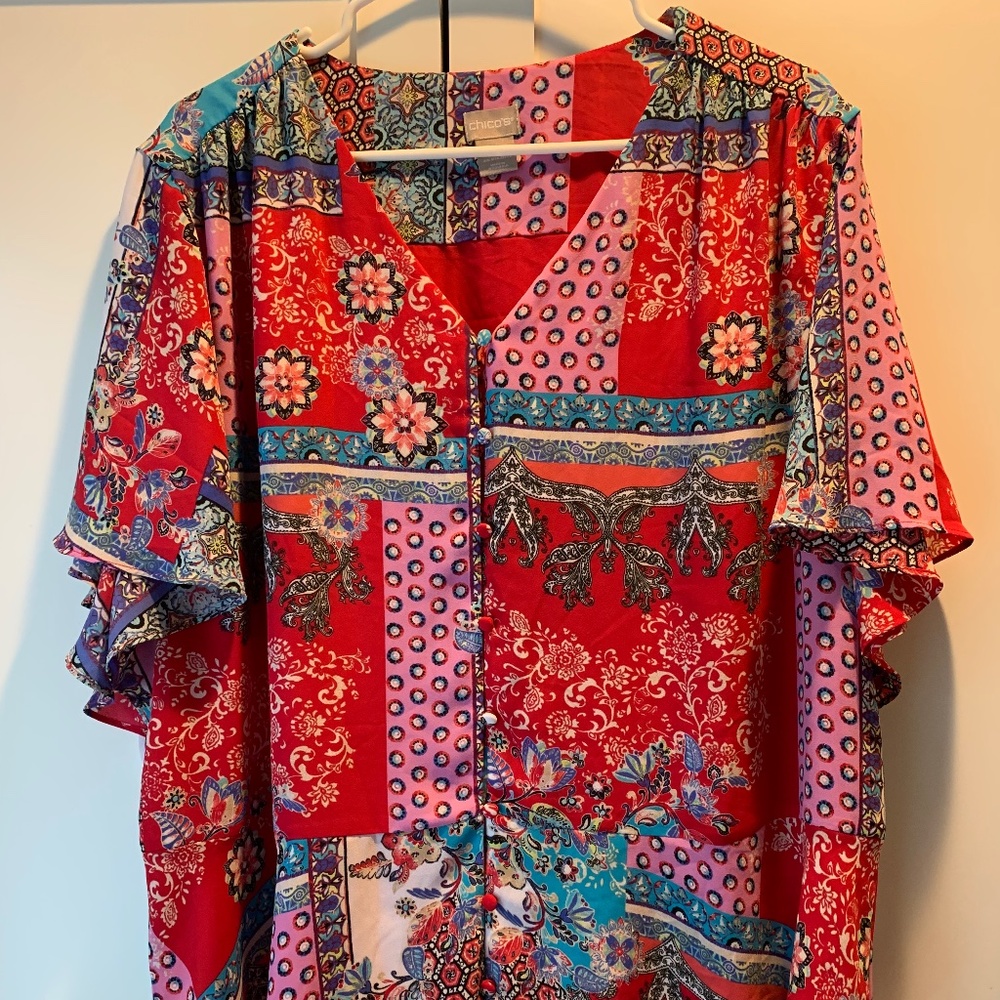 Bold Colored Button Front Blouse
